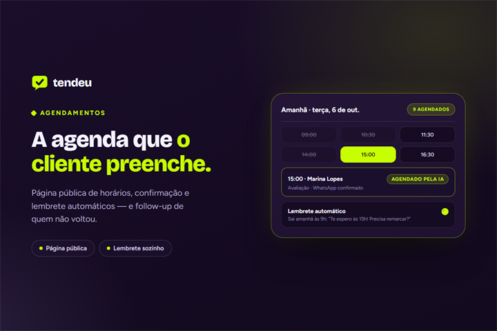 Tela do módulo Agendamentos da tendeu