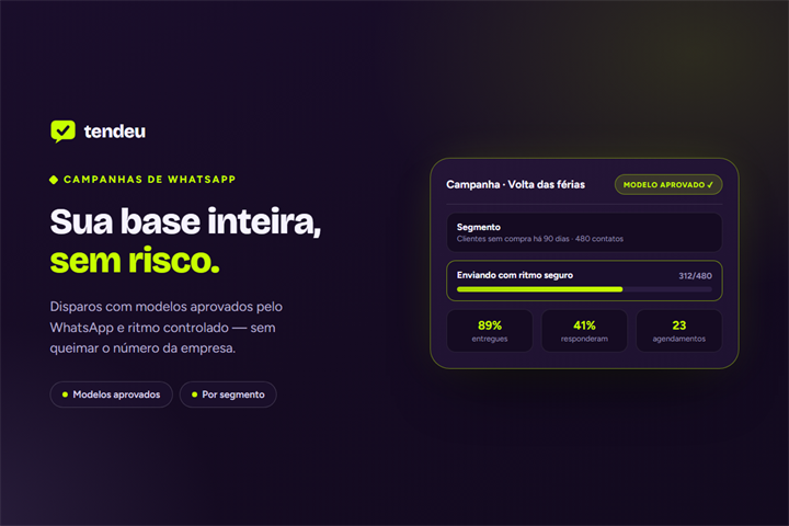 Tela do módulo Campanhas de WhatsApp da tendeu