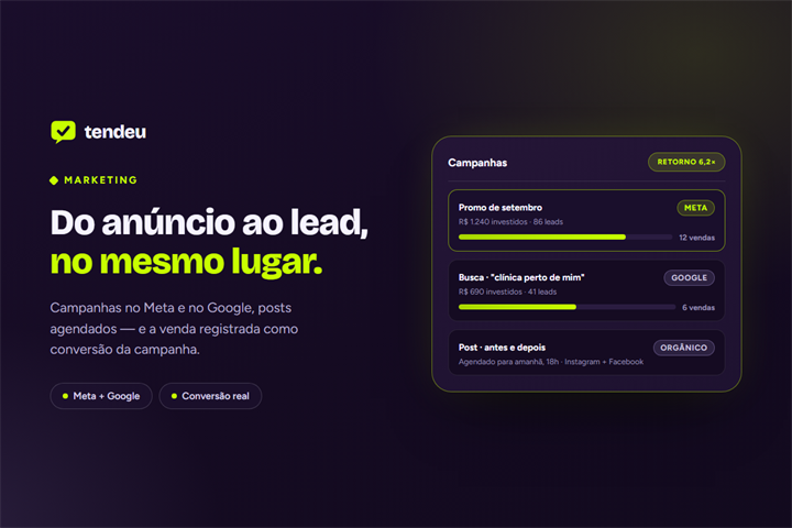 Tela do módulo Marketing da tendeu
