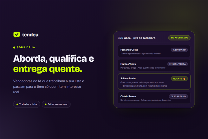 Tela do módulo SDRs de IA da tendeu