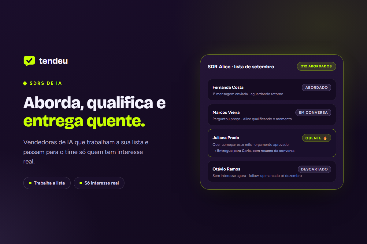 Aborda, qualifica e entrega quente — SDRs de IA na plataforma tendeu